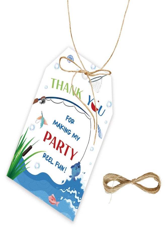 FORSHEEP 50pcs Fishing Thank You Tags, Gone Fishing Gift Tag with String for Birthday Party, Fish Thank You Paper Tags for for Retirement Party Favors - Image 1